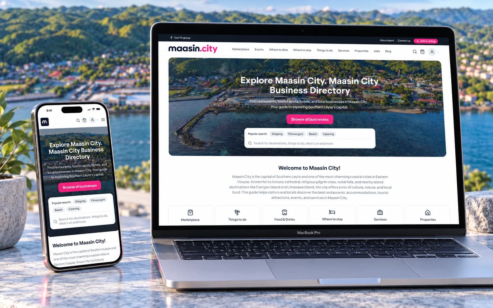 Maasin City website on a MacBook Pro and iPhone