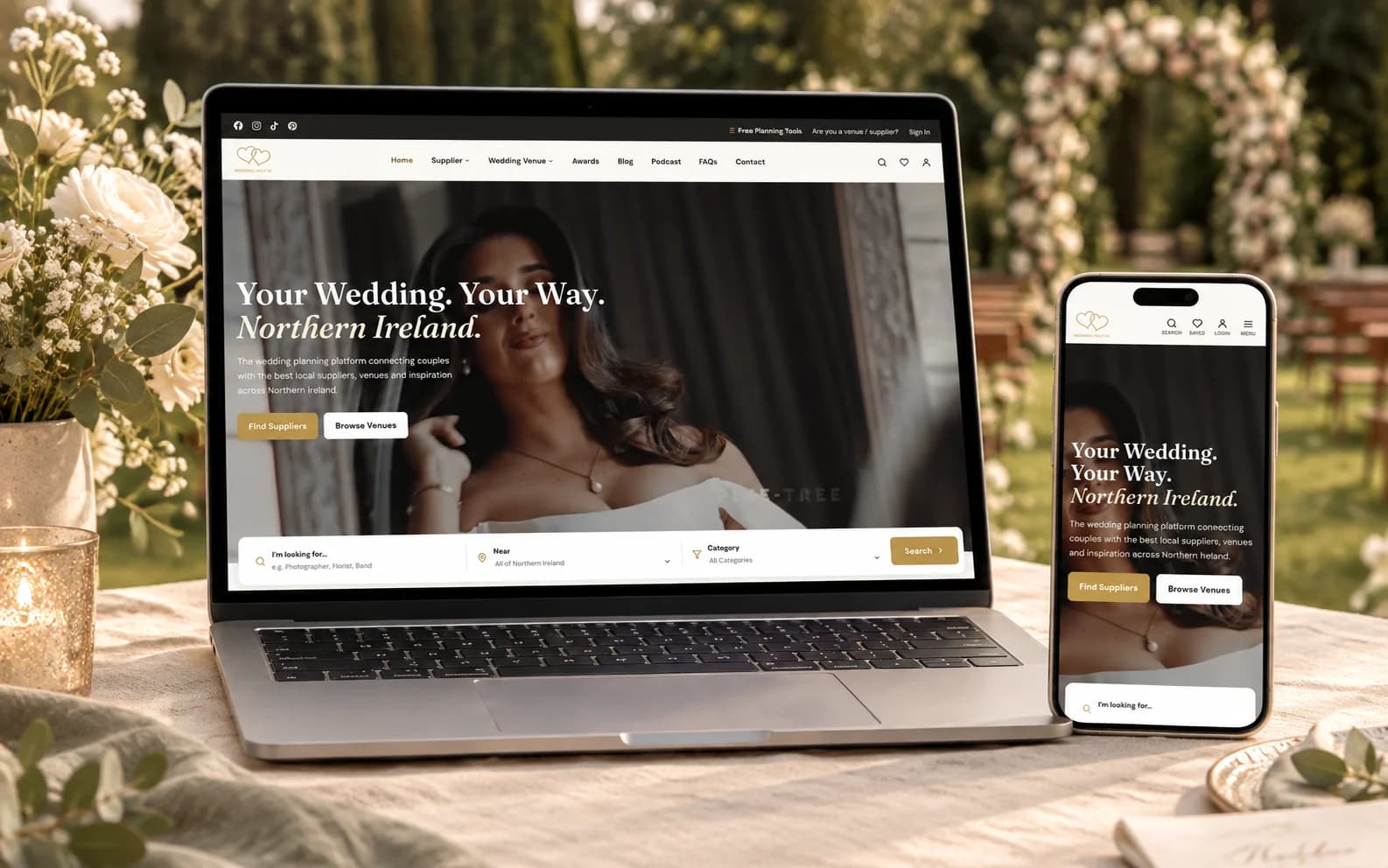 Wedding Help NI website on a MacBook Pro and iPhone